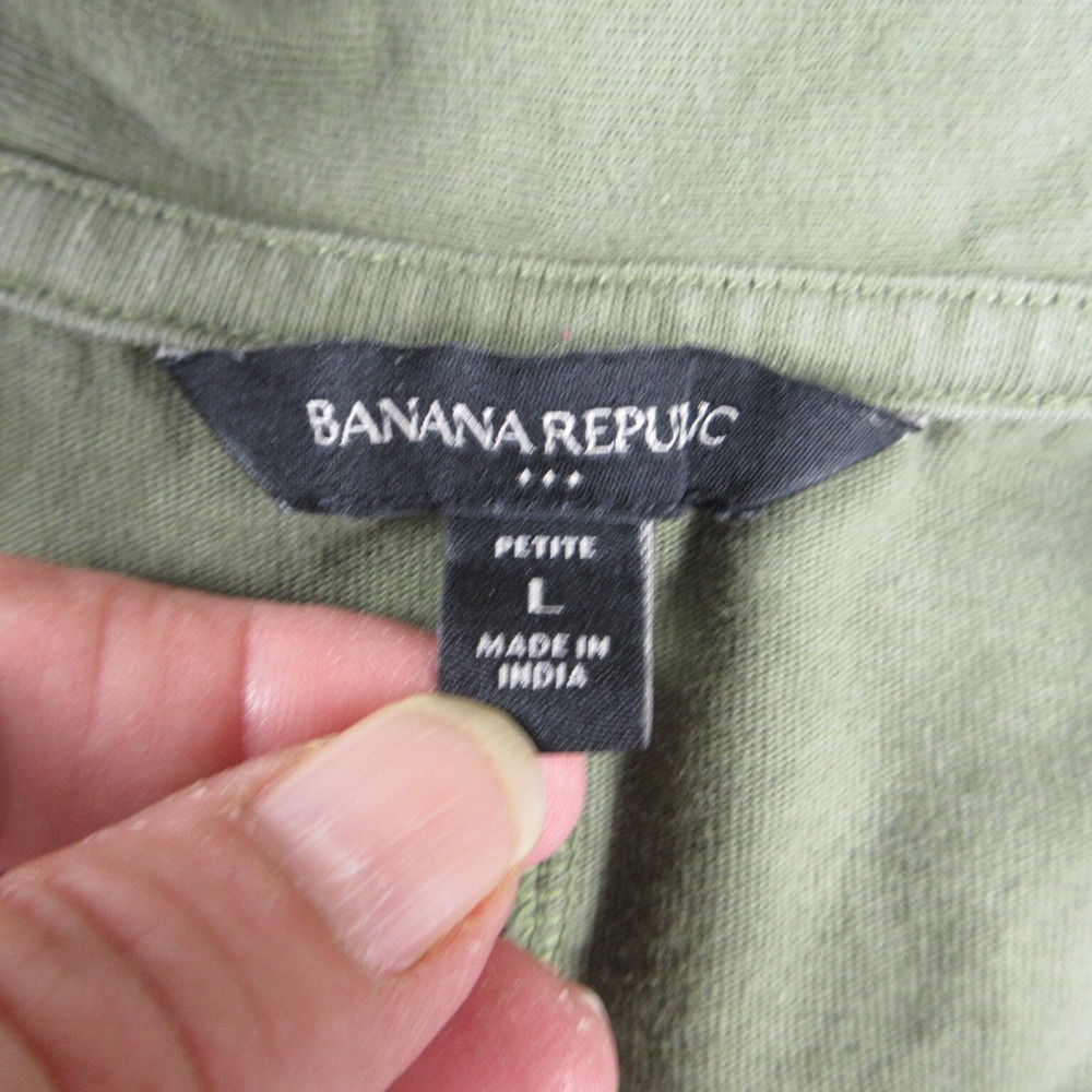 Banana Republic Dress Womens Petites Large Green Cuffed Collared Shift Pockets - Picture 8 of 13